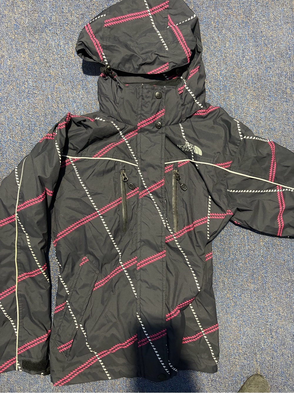 The North Face Black Hooded Ski Jacket with Pink & White Trim